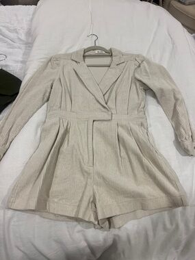 Day + Moon 
Beige Corduroy Romper with Blazer Collar
